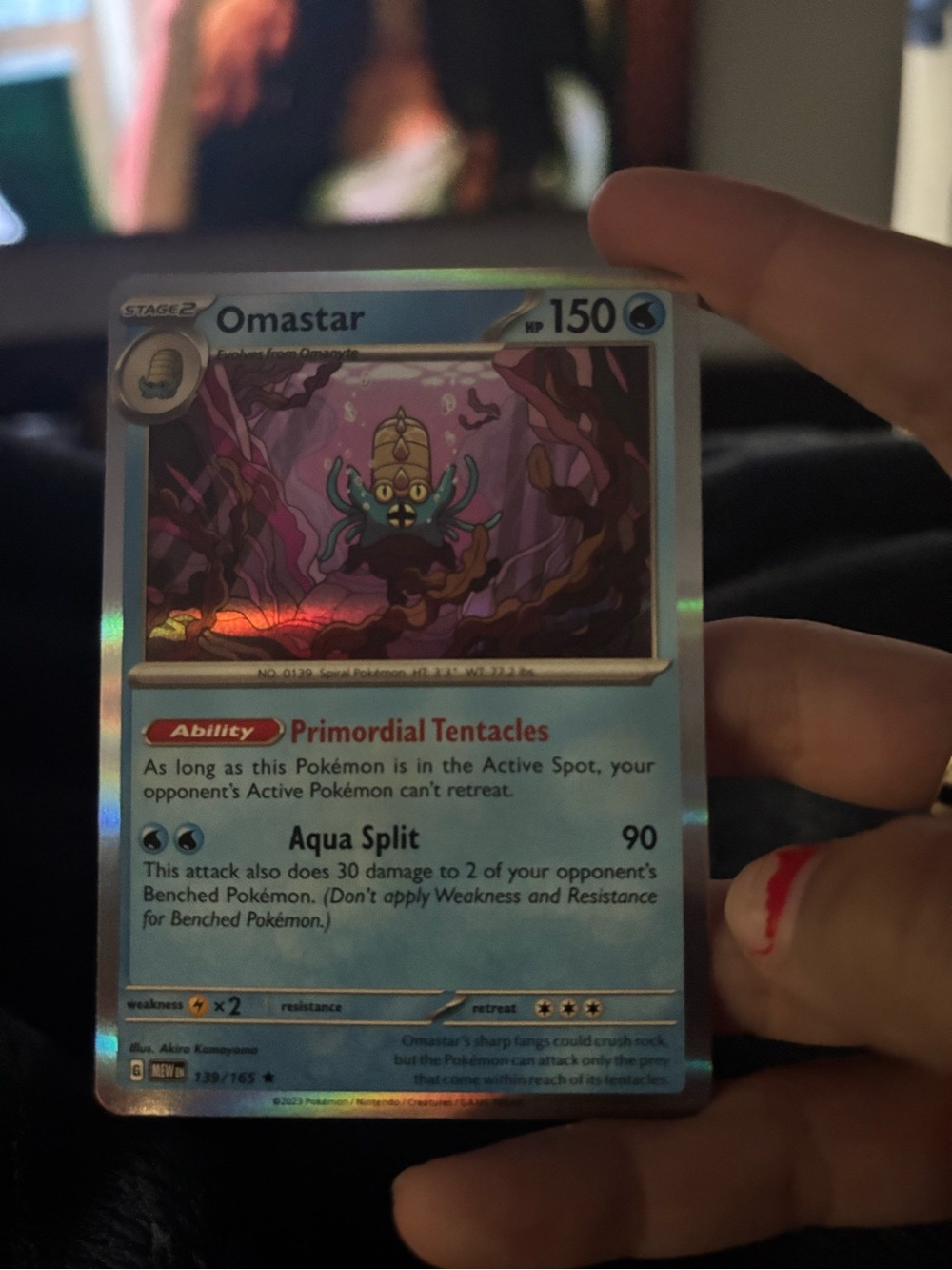 Pokemon Omastar Holographic Card - Blue, Purple, Gold